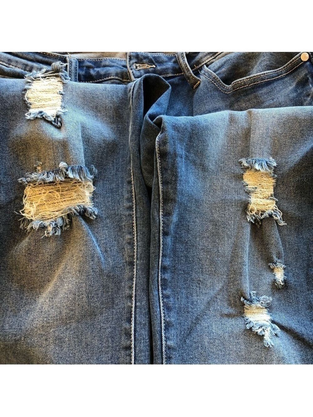Judy Blue Size 15/32 Skinny Fit distressed frayed hem highrise medium wash jeans - Picture 10 of 13